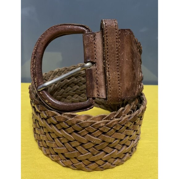 Brown Leather Woven Braided Chain Thick Wide Belt Boho Y2K 90s Vintage Cottage L main image 4